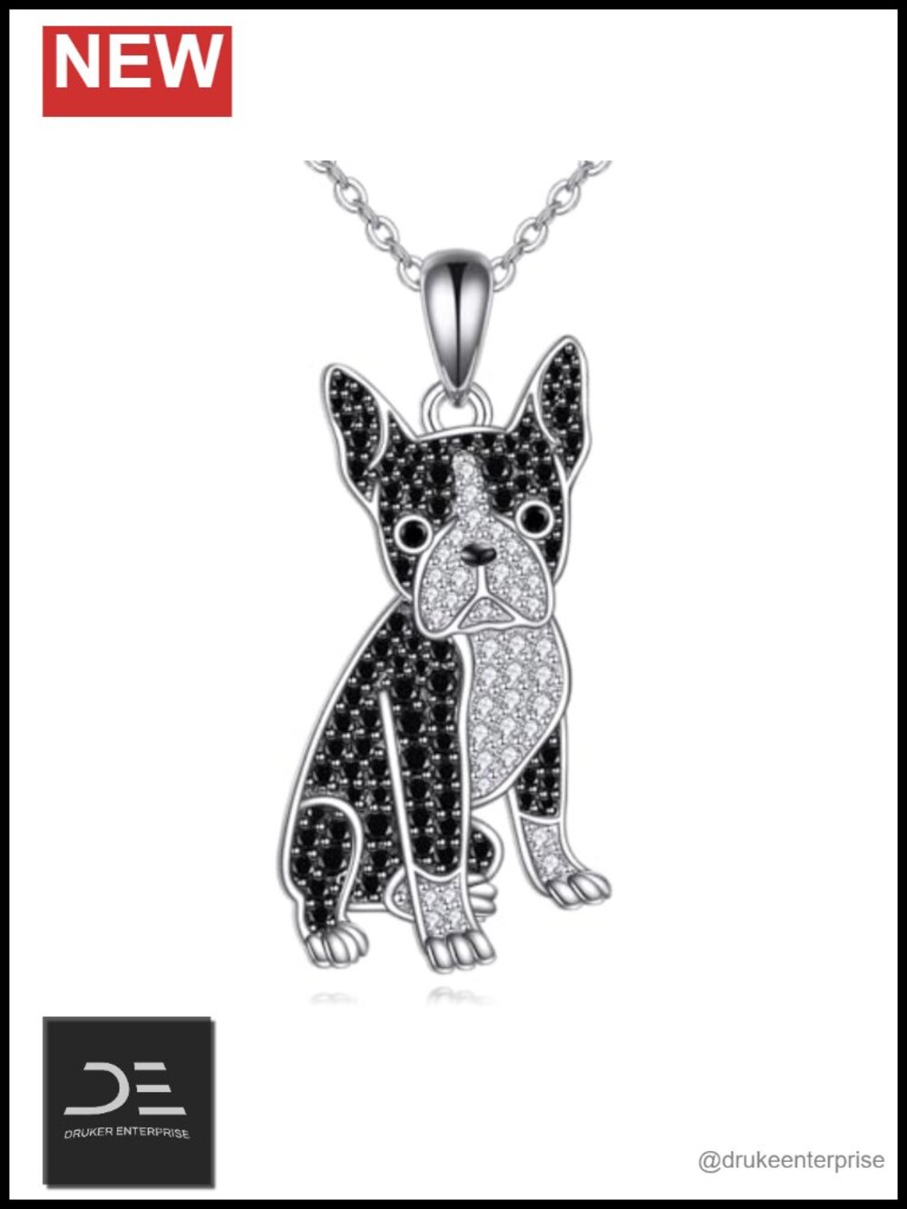 Sterling Silver Boston Terrier Puppy Pendant Necklace Hypoallergenic Dog Lover